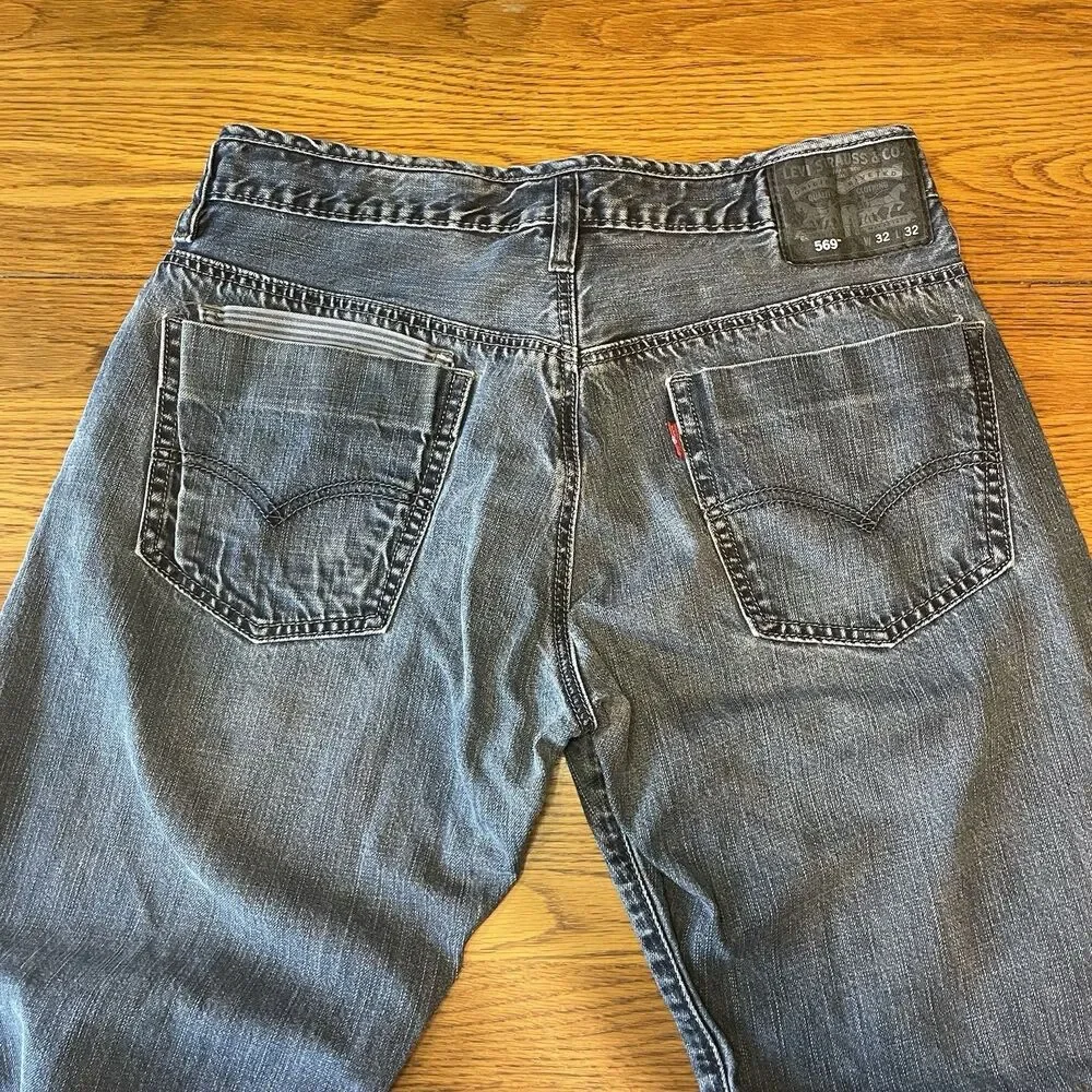 Levi's 569 Loose Straight Jeans Blue 32x32 Black Waist Patch Patch